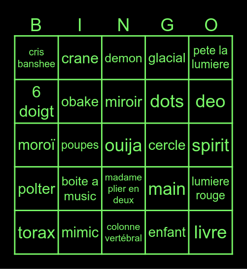 phasmo Bingo Card