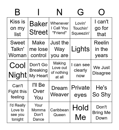Yacht Rock #2 Bingo Card