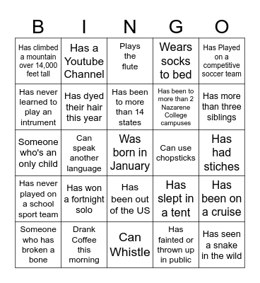 Human Bingo Card