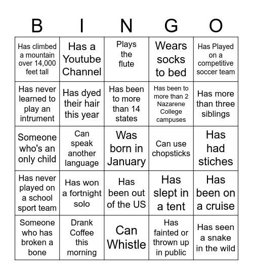 Human Bingo Card