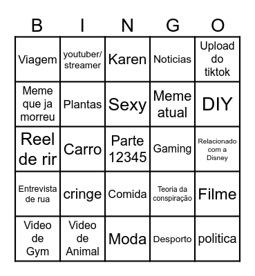 Instagram reel bingo Card