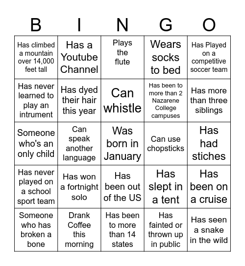 Human Bingo Card