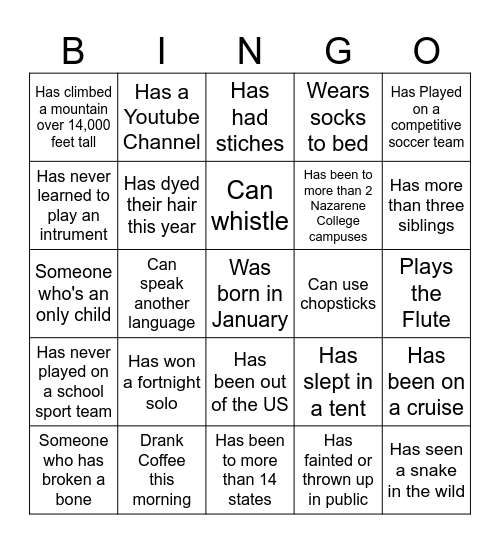 Human Bingo Card