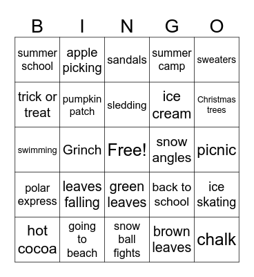 seasons Bingo Card