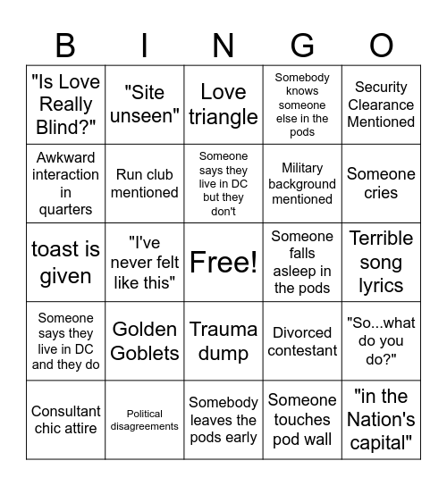 Love Is Blind Season 7 Bingo Card