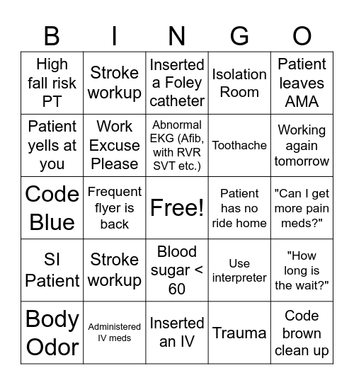 ER WEEK Bingo Card