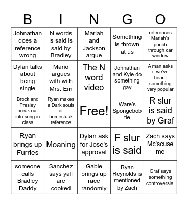 school bingo Card