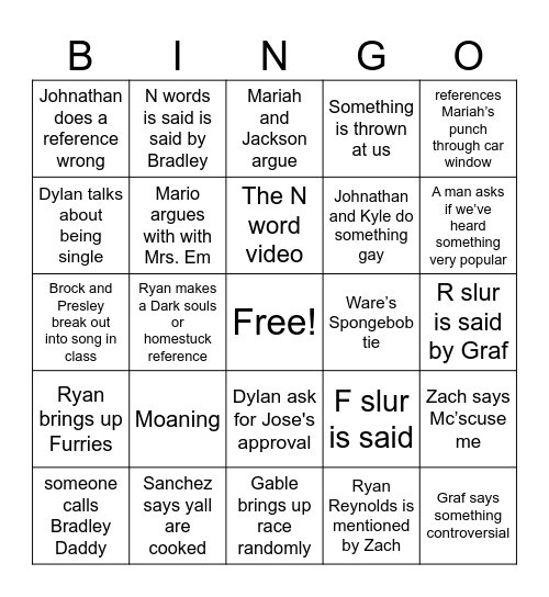 school bingo Card