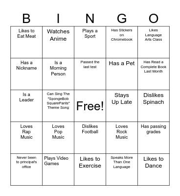 Untitled Bingo Card