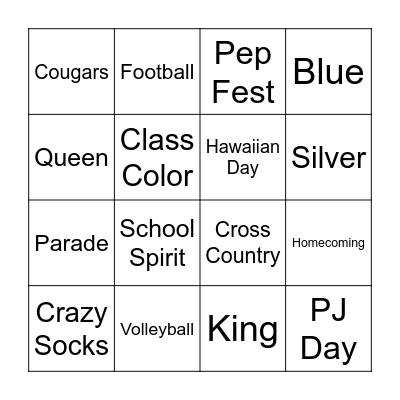 Homecoming Bingo Card