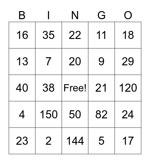 After School All Stars Math Bingo Night Bingo Card