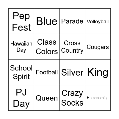 Homecoming Bingo Card