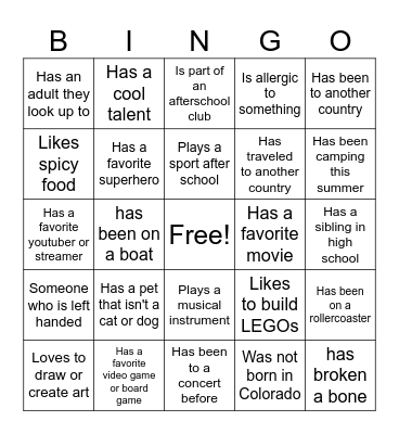 Get to Know You Bingo! Bingo Card