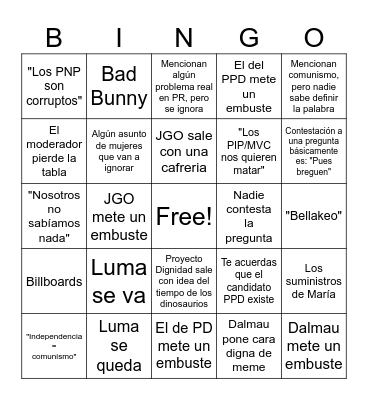 DEBATE PUERTO RICO Bingo Card