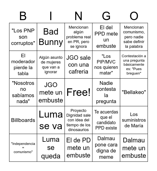 DEBATE PUERTO RICO Bingo Card