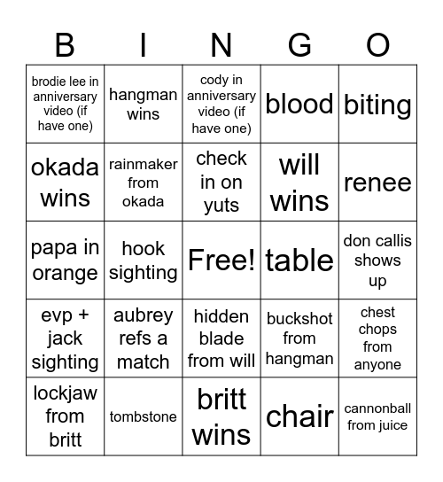 dynamite 5 year anniversary Bingo Card