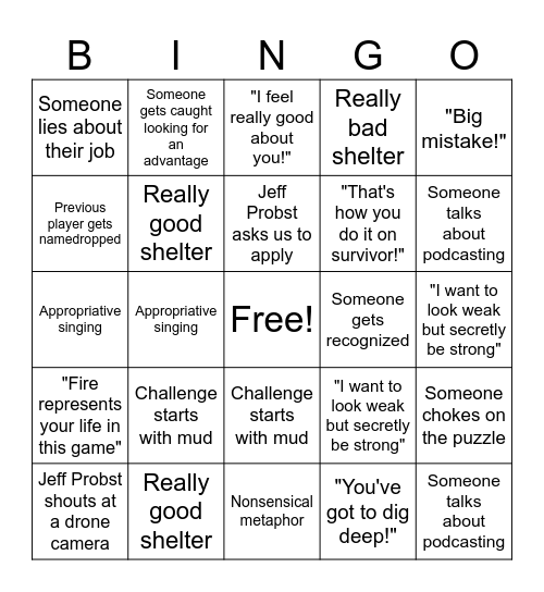 Survivor 47 Premiere Bingo Card