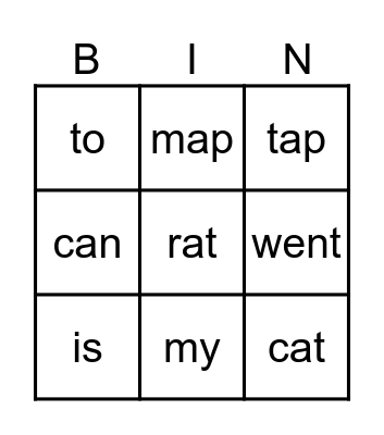 SIGHTWORD BINGO Card