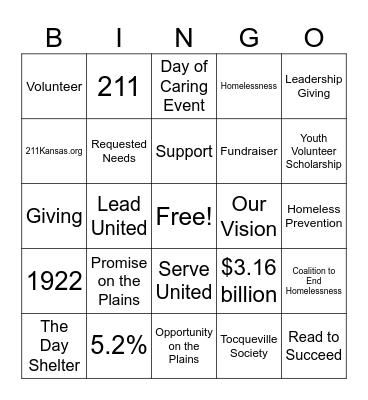 Take a Shot for United Way Bingo Card