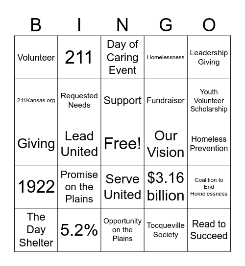 Take a Shot for United Way Bingo Card