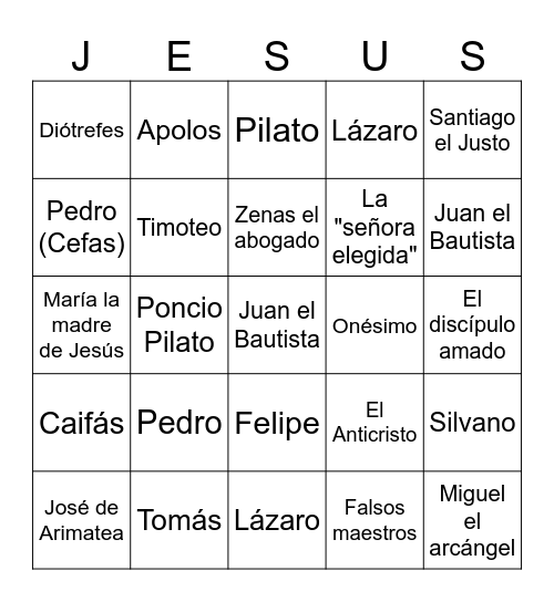 Personajes del Nuevo Testamento Bingo Card