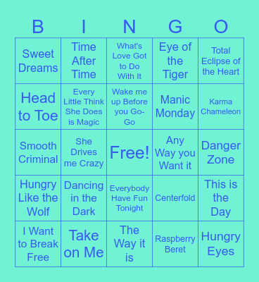 1980'S Music Bingo Card
