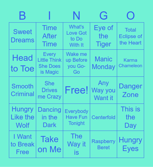 1980'S Music Bingo Card