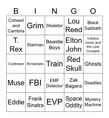 Space Songs, Skeletons, & Paranormal Investigation Bingo Card