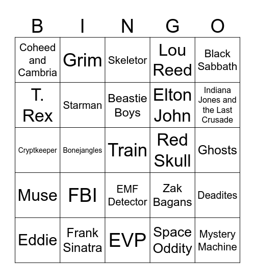 Space Songs, Skeletons, & Paranormal Investigation Bingo Card