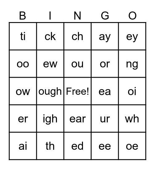 Phonogram Bingo Card