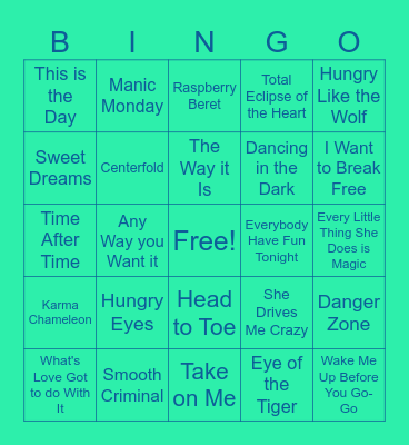 1980's Music Bingo Card