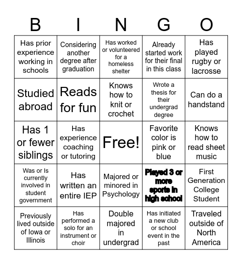 Untitled Bingo Card