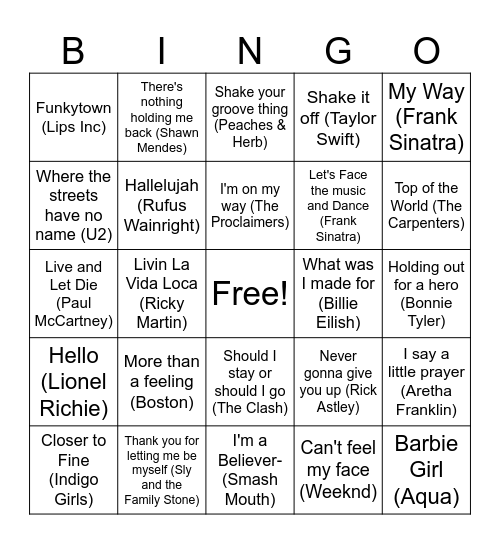 EE6 Soundtracks: Sing 1&2, Shrek, Barbie & Inside & Out Bingo Card