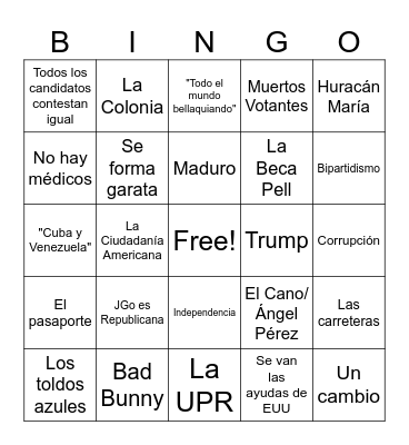 DEBATE GOBERNACIÓN PR 2024 Bingo Card