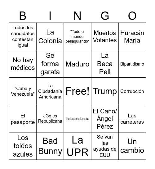 DEBATE GOBERNACIÓN PR 2024 Bingo Card