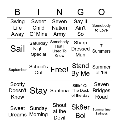 Letter S Bingo Card