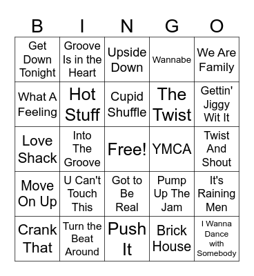 Dance Songs Bingo Card
