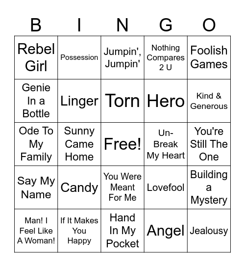 90s Girlies Bingo Card