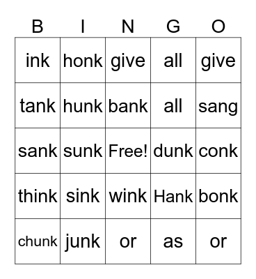Phonics Lesson 2-3B Bingo Card