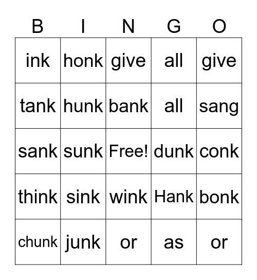 Phonics Lesson 2-3B Bingo Card