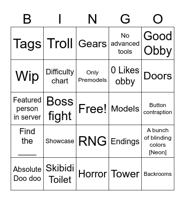 Obby Creator Bingo Card