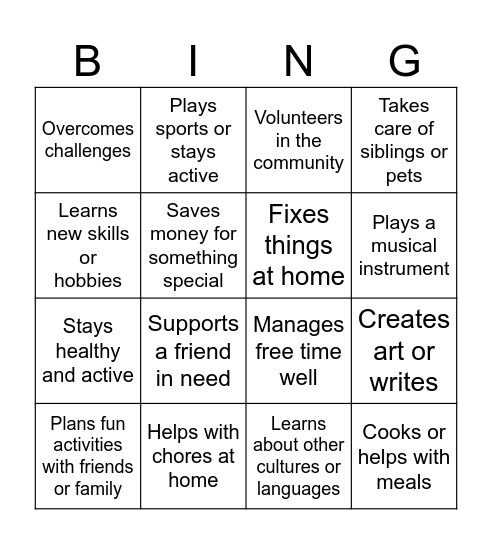 Strengths Bingo Card