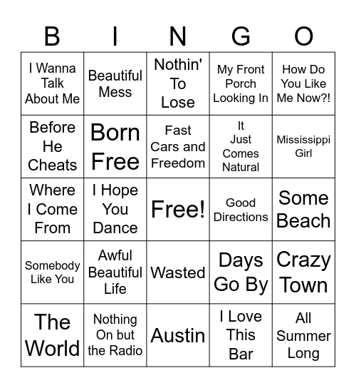 2000's Country Bingo Card