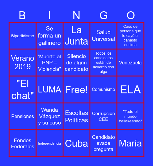 Debate Gobernación PR 2024 Bingo Card