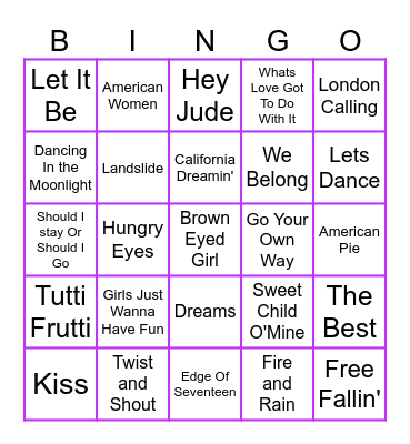 Rock And Roll MB Round 1 Bingo Card
