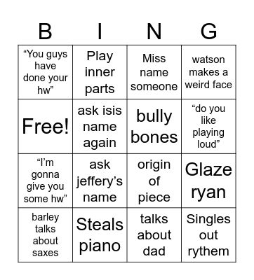 Jazz clinic Bingo Card