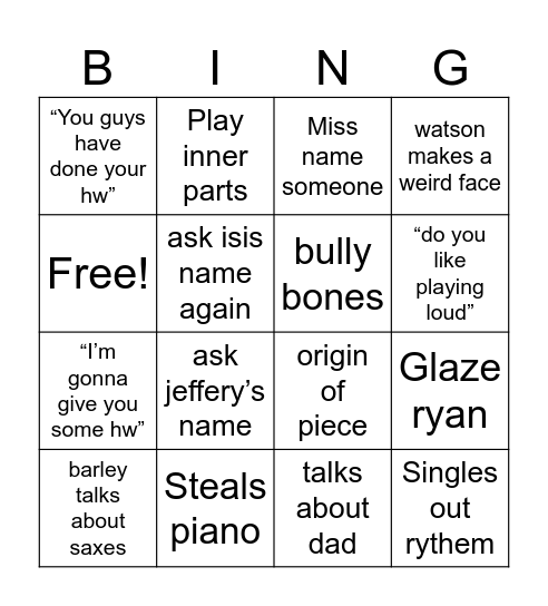 Jazz clinic Bingo Card
