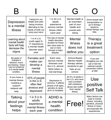 Mental Health Awareness Facts Bingo Card