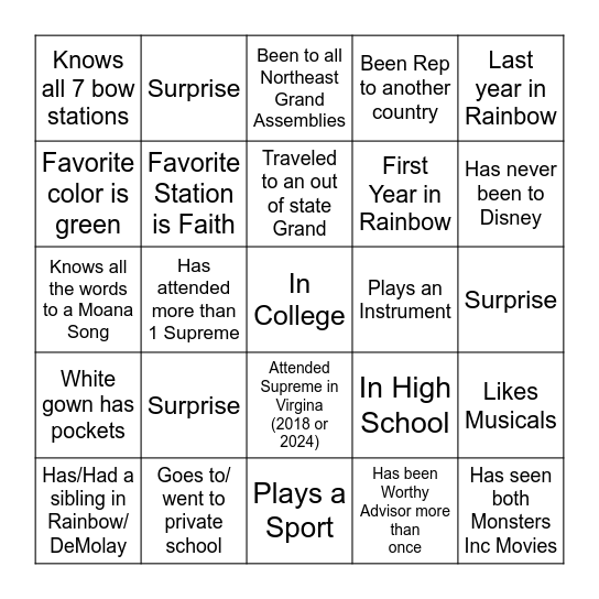 Rainbow Bingo Card