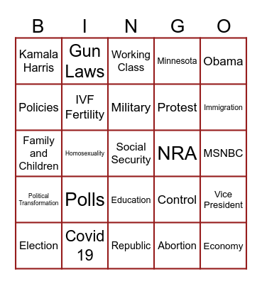 Vice Presidential Debate Bingo Card